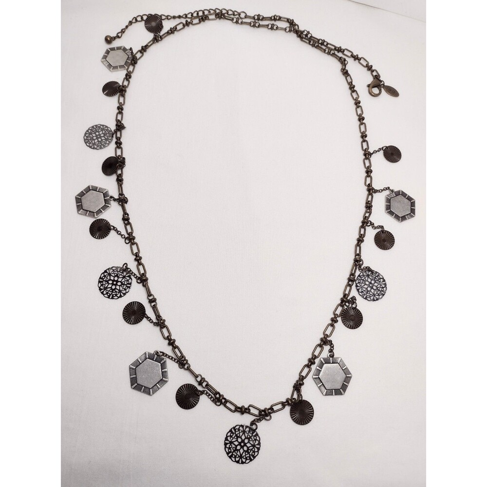 Chico's Necklace Silver Tone Embossed Charms Long 40" - Picture 5 of 5